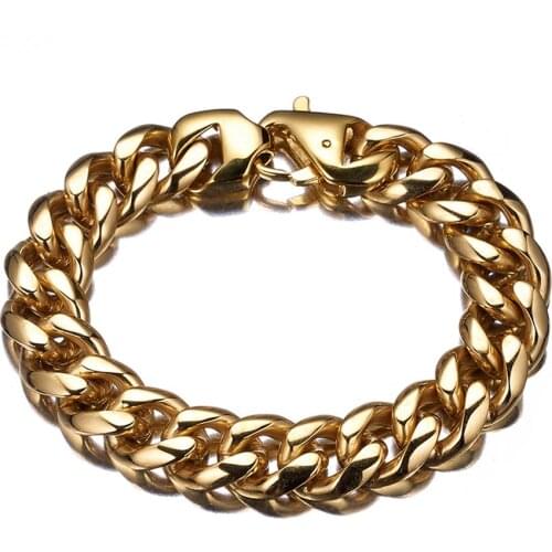 15MM Mens Womens Silver Color/Gold 316L Stainless Steel Curb Cuban Link Chain Bracelet 7-11"