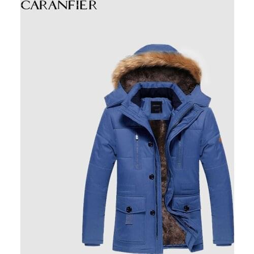 CARANFIER Mens Winter Parkas Hooded Thicken Warm Plus Velvet Outdoor Overcoat Male Solid Coats Men Jackets Pockets Windproof