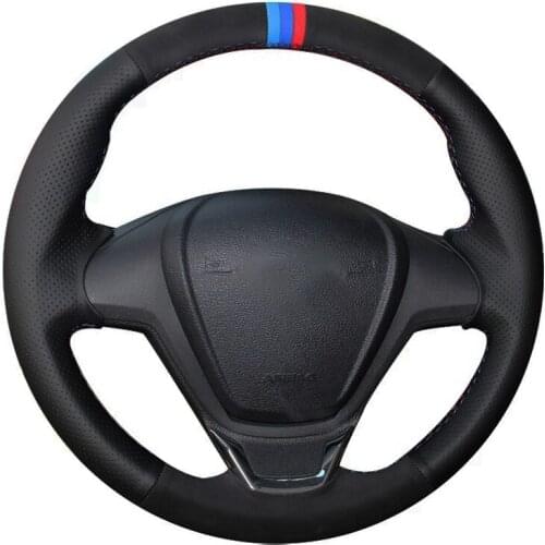 Car Steering Wheel Cover Black Genuine Leather Suede For Ford Fiesta 2008-2016 Figo 2012-2014 Ecosport 2013-2017 B-Max 2011-2019