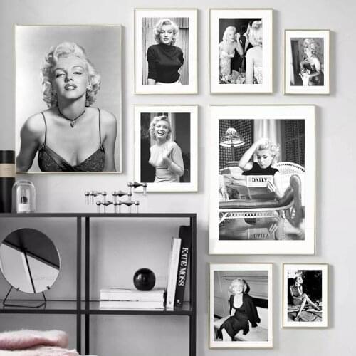 Black White Marilyn Actor Monroe Canvas Paintings Wall Art Classic Artwork Poster Pictures Decorative Home Decor for Living Room