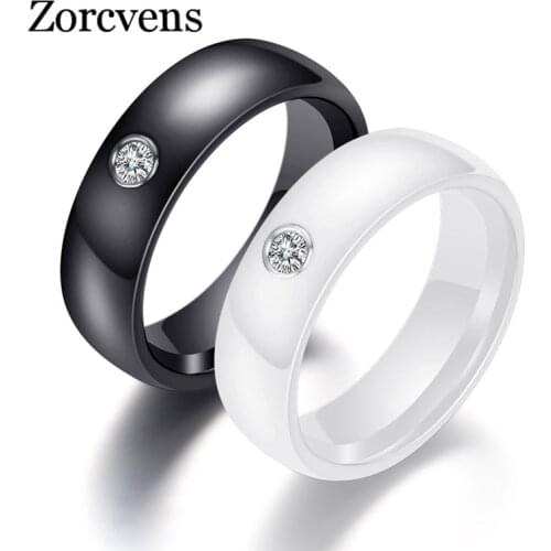 Modyle Black White Colorful Ring Ceramic Ring For Women With Big Crystal Wedding Band Ring Width 6mm Size 6-10 Gift For Men