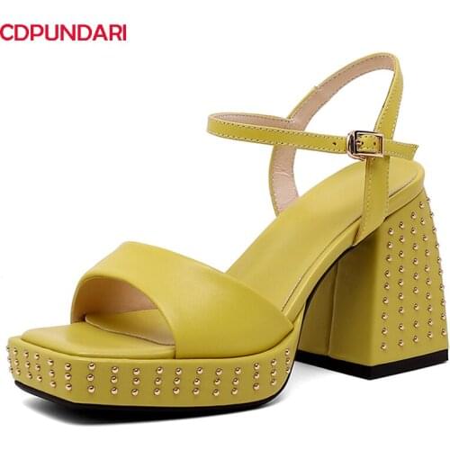 Black Yellow Genuine Leather High Heels Platform Sandals Women Summer Casual Punk Shoes Sandales Femmes 2021 Sandalias Mujer