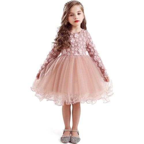 3-8Y Flower Girls Christmas Dress Floral Pink Children Kids Dresses for Girls Kids Autumn Toddler Fall dress Girl Casual Wear
