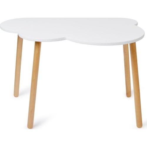 Cloud-shaped Childrens table, natural birch, 4 legs, rounded corners white table