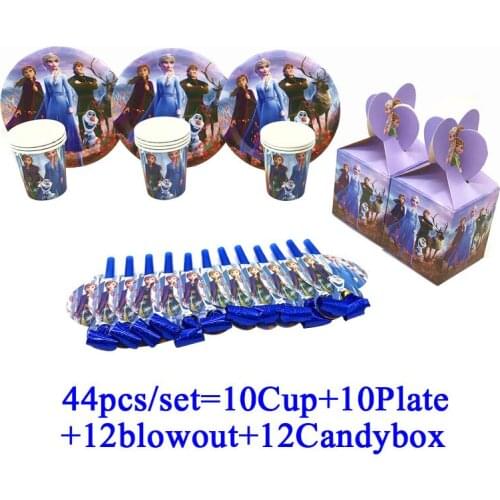 Disney Frozen 2 Theme Party Disposbale Tableware Cup Plate Birthday Baby Shower Party Blowout Candy Box Supplies Decorations Set