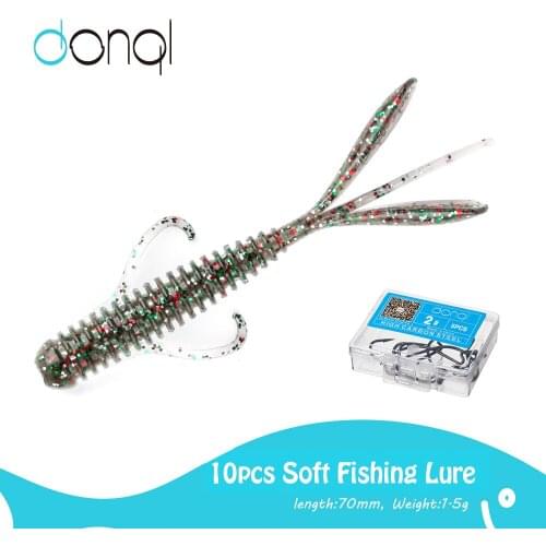 DONQL 10Pcs Fishing Soft Lure 70mm Silicone Aritificial Jigging Worm Baits Fishy Smell Wobblers Swimbaits Bass Fishing Lures