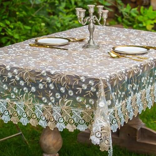European Lace Table Cloth Wedding Table Decor Translucent Bedside Cabinet Table Cover Embroidered Tablecloth Tea Table Cloth