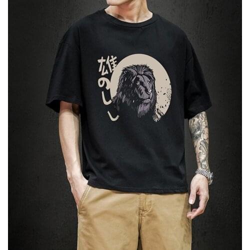 April MOMO 2021 New Summer Lion Printing Mens T-Shirt Cotton Loose Short Sleeve Fashion Shirt