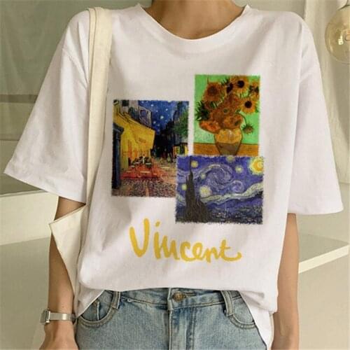 Van Gogh Star Sunflower Painting Art Print Harajuku Shirt Graphic T Shirts 90s Vintage Tumblr Plus Size Tshirt Streetwear