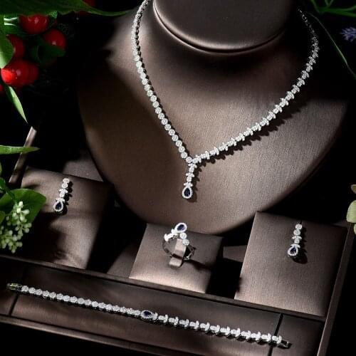 HIBRIDE Blue AAA Cubic Zirconia Jewelry Sets For Women Fashion Necklace Set Wedding Dress Accessories collier mariage N-1334