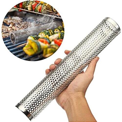 Outdoor BBQ Tool Stainless Steel Barbecue Pellet Smoker Tube Perforated Mesh Smoker Tube Filter Hot Cold BBQ Grill Smoking Tude