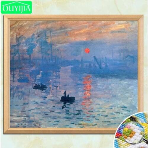 Claude Monet Famous Painting "Impression, Sunrise" 5D DIY Diamond Painting Full Square Diamond Embroidery Rhinestones Picture