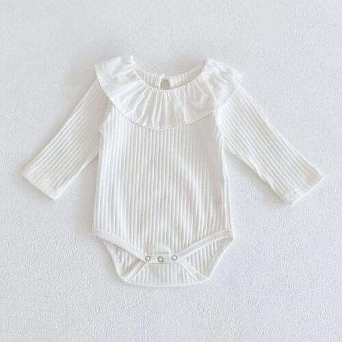 Baby Girl Bodysuits Autumn New Infant Long Sleeve Cotton Lotus Leaf Collar Newborn Bottoming Jumpsuit Solid Color Clothes