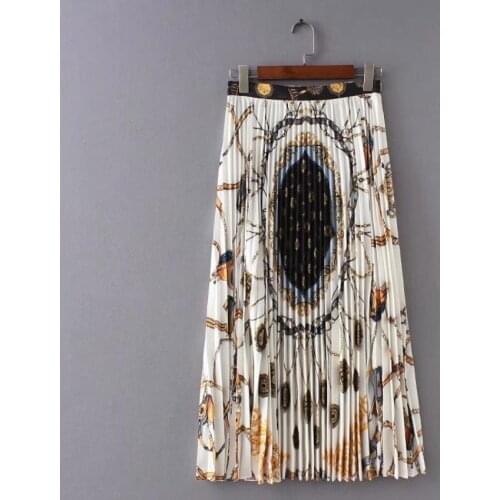 Korean Version High-end geometric pattern pleated skirt female summer fashion new high waist slim was thin retro skirt wq1234