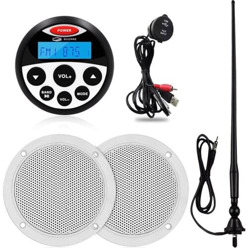 Marine Stereo Bluetooth Receiver Boat Radio Audio MP3 Car Player+4inch Waterproof Speakers+AM FM Antenna+USB Boat Audio Cable