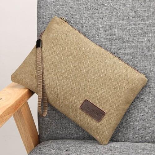 Mens business solid canvas envelope bag wear-resistant lightweight clutch large capacity bag wallet mobile phone bag card case