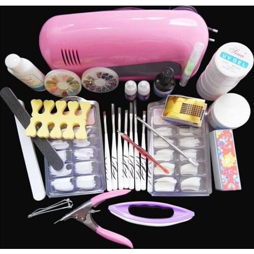 New Kit ! 12 Pure Color Nail Art UV Gel Solid Extension Manicure set + Builder Polish Lamp with brush + base coat + top coat
