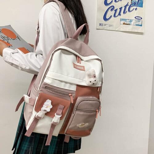 HOCODO New Nylon Women Backpack Fashion Panelled Large Capacity Student Bookbags 2021 Casual Travel Backpack For Teenaager Girls