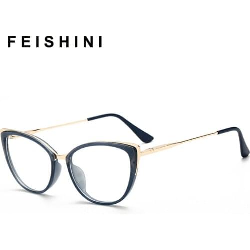 Feishini Anti Blue Light Glasses Blocking Filter Reduces Eyewear Strain Clear Gaming Computer Glasses Women Cat eye 2020