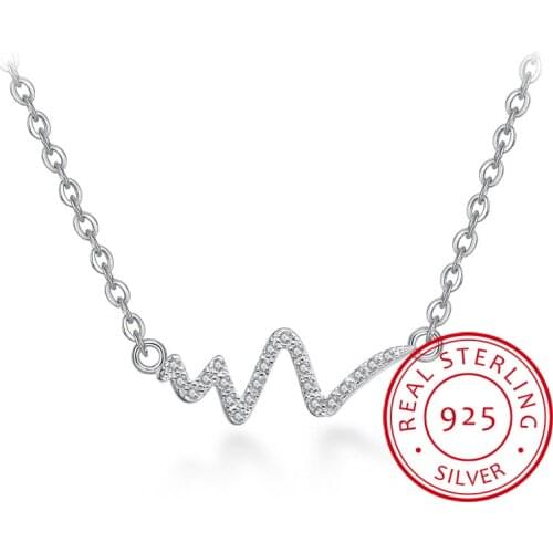 Geometric Heartbeat diagram Pendant Necklace Real 925 Sterling Silver For Women BIrthday Party Fine Jewelry 2019 gifts