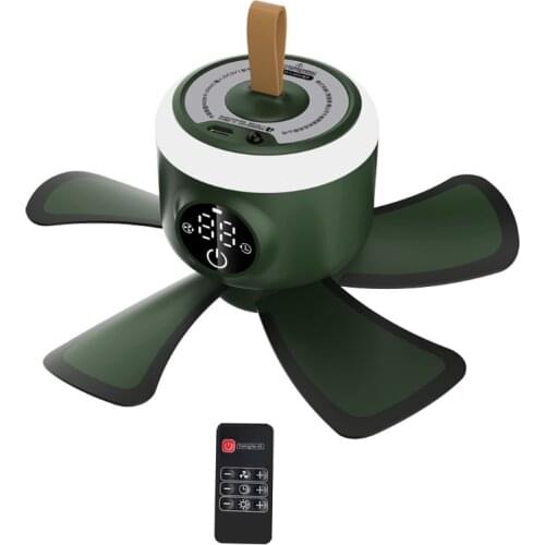 HA-Life USB Rechargeable Remote Control Timing Camping Fan 4 Gears Tent 8000mAh Cooling Ceiling Fan with LED Lamp for Home