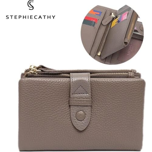SC Luxury Leather Women Short Wallet Chic Button Zip Coin Purse Multifunctional Pockets Casual Female Real Leather Card Holders