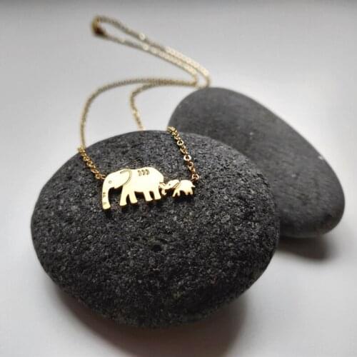 Lucky Elephant Mom Baby Necklace Jewelry Gold Color Stainless Steel Cute Animal Collares Largos De Moda 2020 Gifts For Women
