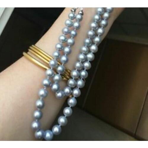 Double Strand AAA 8-9mm gray pearl Necklace 18"-20"