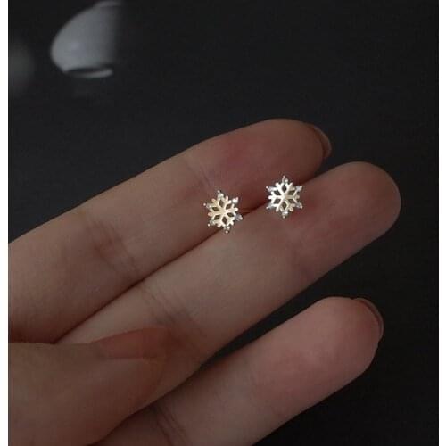 Charm Star stud earrings for women 925 silver fine jewelry snow shape earlobe piercing push-back accessory girl female gifts