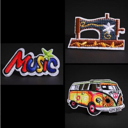 Funny cartoon clothing cloth stickers Bus motorcycle Rainbow music Childrens badge down jacket sweater hat ironing patches