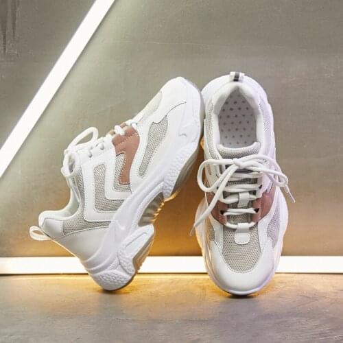 Bjakin Chunky Girl Sneakers Woman Running Shoes Thick Bottom Rubber Sport Shoe Beige Stylish 2020 Four Seasons Athletic Trainers