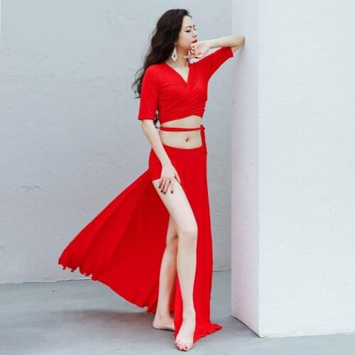 Bellydance Costumes Half Sleeve V-Neck Placketing Long Skirt Sexy Belly dance 2pcs set for Women Gypsy performance wears ZM348