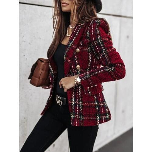 Womens autumn Coat Female Blazer traf European And American Winter New Plaid Printed Single Breasted Short Suit For Women