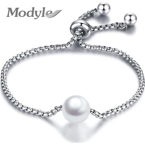Modyle 2020 New Fashion Stainless Steel Simulated Pearl Wedding Bridal Bracelet For Women Adjustable Engagement Jewelry Gifts