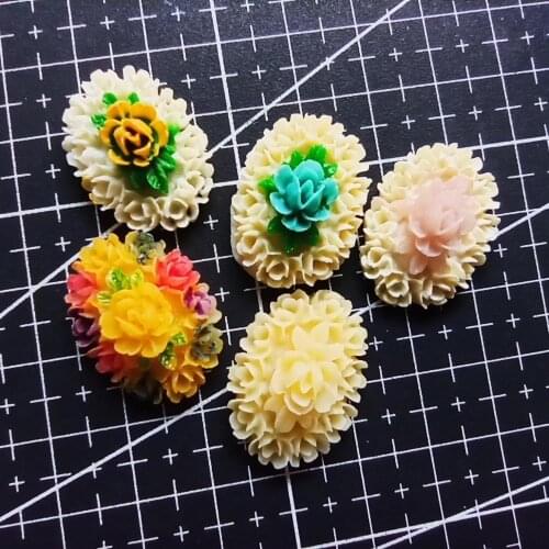 1pcs/lot Resin Relief flower Flat back Embellishments Scrapbooking Craft Cabochon Cameo Charm Finding 24mm