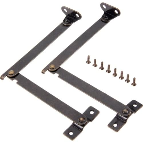 2sets Lid Support Hinges Stay Antique Bronze 108*11mm Iron decor hinge Box Furniture Hardware Cabinet Door Kitchen with screws