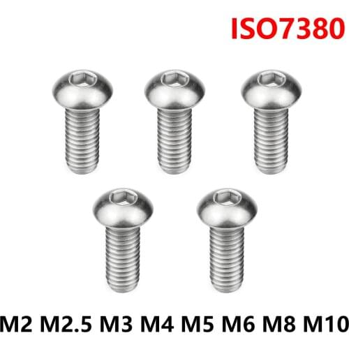 5/10/20/50PCS Hex Socket Button Head Screws Allen Bolt Screw ISO7380 304 Stainless Steel 10.9 Grade M2 M2.5 M3 M4 M5 M6 M8 M10