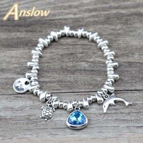 Anslow Brand Dolphin Tortoise Charms DIY Adjustable Crystal Heart Girl Students Bracelet For Women Lady Kid Gift LOW0773LB