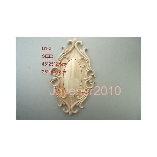 B1-3 -26x15x0.8cm Wood Carved Round Onlay Applique Unpainted Frame Door Decal Working carpenter Decoration