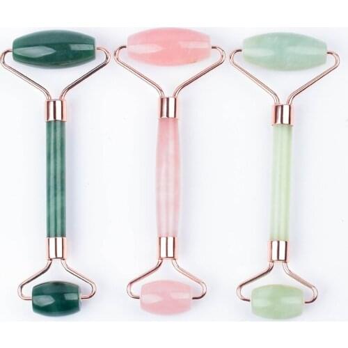 Noiseless Facial Roller Natural Jade Rose Quartz Green Aventurine Face Massage Tool Anti Wrinkle Cellulite Beauty Massage Stone