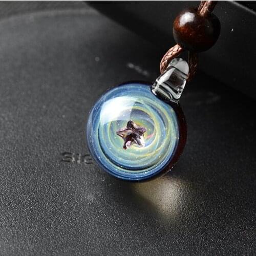 BOEYCJR Universe Star&Heart Glass Bead Planets Pendant Necklace Galaxy Rope Chain Solar System Design Necklace for Women
