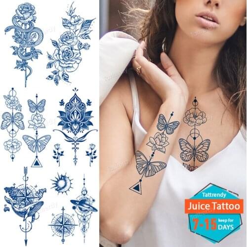 Flower butterfly tattoo long lasting natural juice ink body painting fake tattoo sticker arm sleeve breast sexy for women men