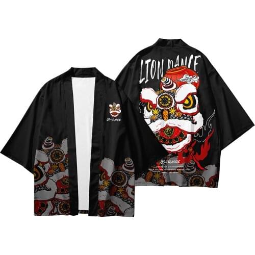 Yukata Haori Men Chinese Style Black Print Kimono Cardigan Men Costume Jacket Mens Street Beach Shirt Haori Clothing