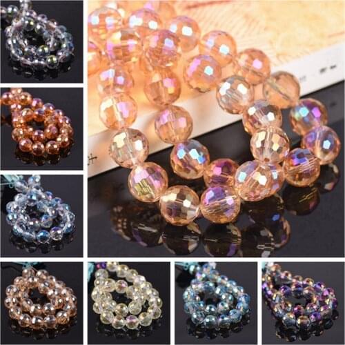 Round 96 Facets Cut Disco Ball Plated 6mm 8mm 10mm 12mm Crystal Glass Loose Spacer Beads Lot Colors For Jewelry Making DIY