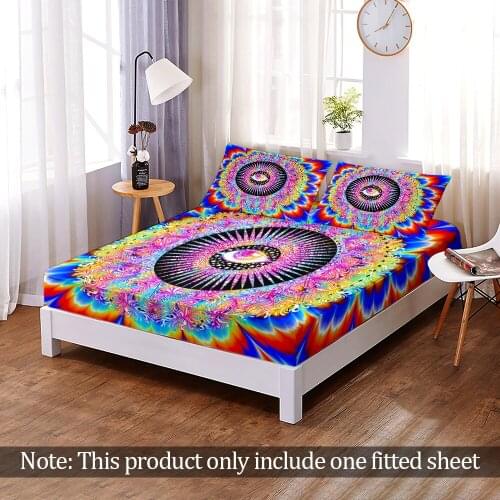 3D Print Fashion European Psychedelic Fitted Sheet Bedroom Home Decor Custom Modern Elastic Band Bed Sheet Queen King Adult