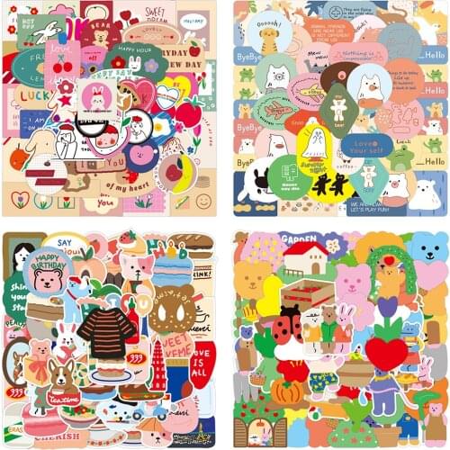 50pcs Cartoon Animal Rabbit Bear Stickers Aesthetic For Notebooks Stationery Cute Sticker Scrapbooking Material Craft Supplies