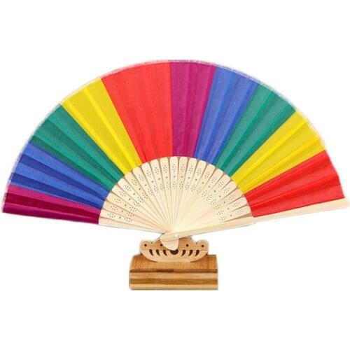 New Arrival Chinese Style Colorful Rainbow Folding Hand Fan Party Favors Wedding Souvenirs Giveaway For Guest SN199