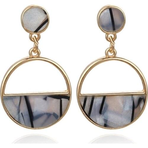 New Simple Fashion Earrings Personality Geometric Semicircle Hollow Imitation Marble Wild Circle Earring Earrings Friends Gifts