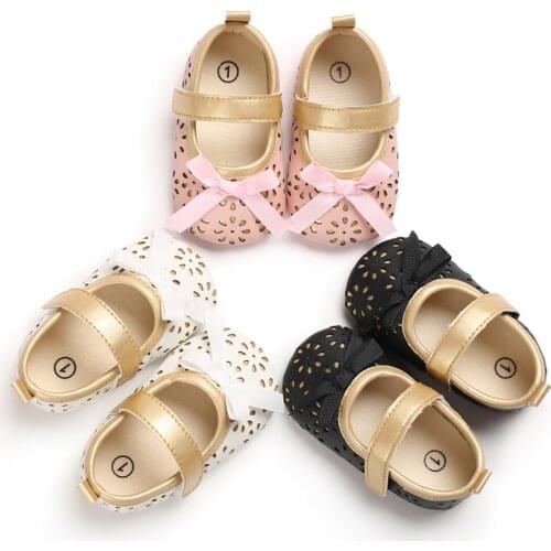 Newborn Baby Prewalker PU Leather First Walkers Anti-slip Shoes Footwear Princess Hollow Out Infant Girl Shoe Crib Shoes
