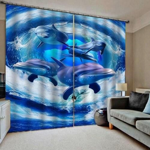 Custom 3d Curtains Sea Dolphin Picture pattern Shower Curtain For Childrens room Blackout Drapes